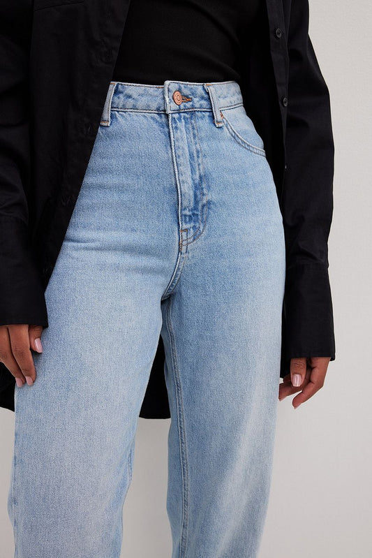 Straight High Waist Raw Hem Jeans - DENIMS