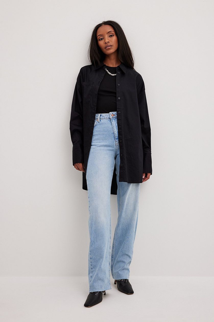 Straight High Waist Raw Hem Jeans - DENIMS