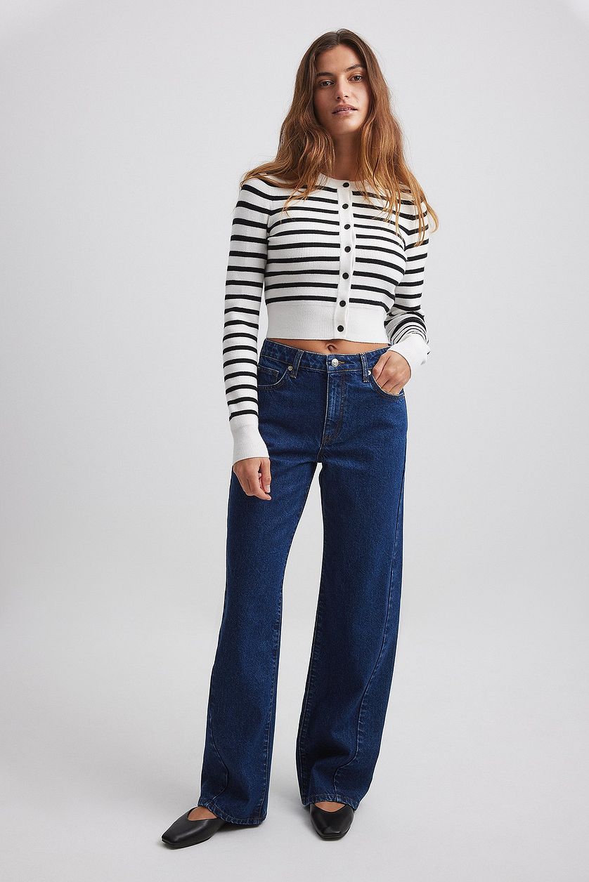 Straight Mid Waist Seam Detail Jeans - DENIMS