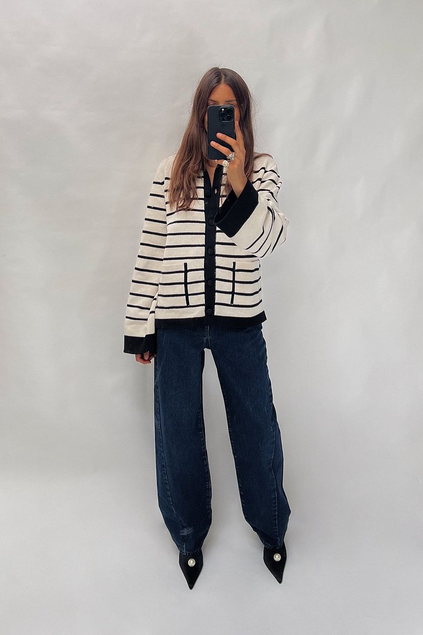 Straight Mid Waist Seam Detail Jeans - DENIMS