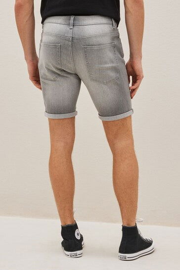 Stretch Denim Shorts For Mens Light Grey - DENIMS