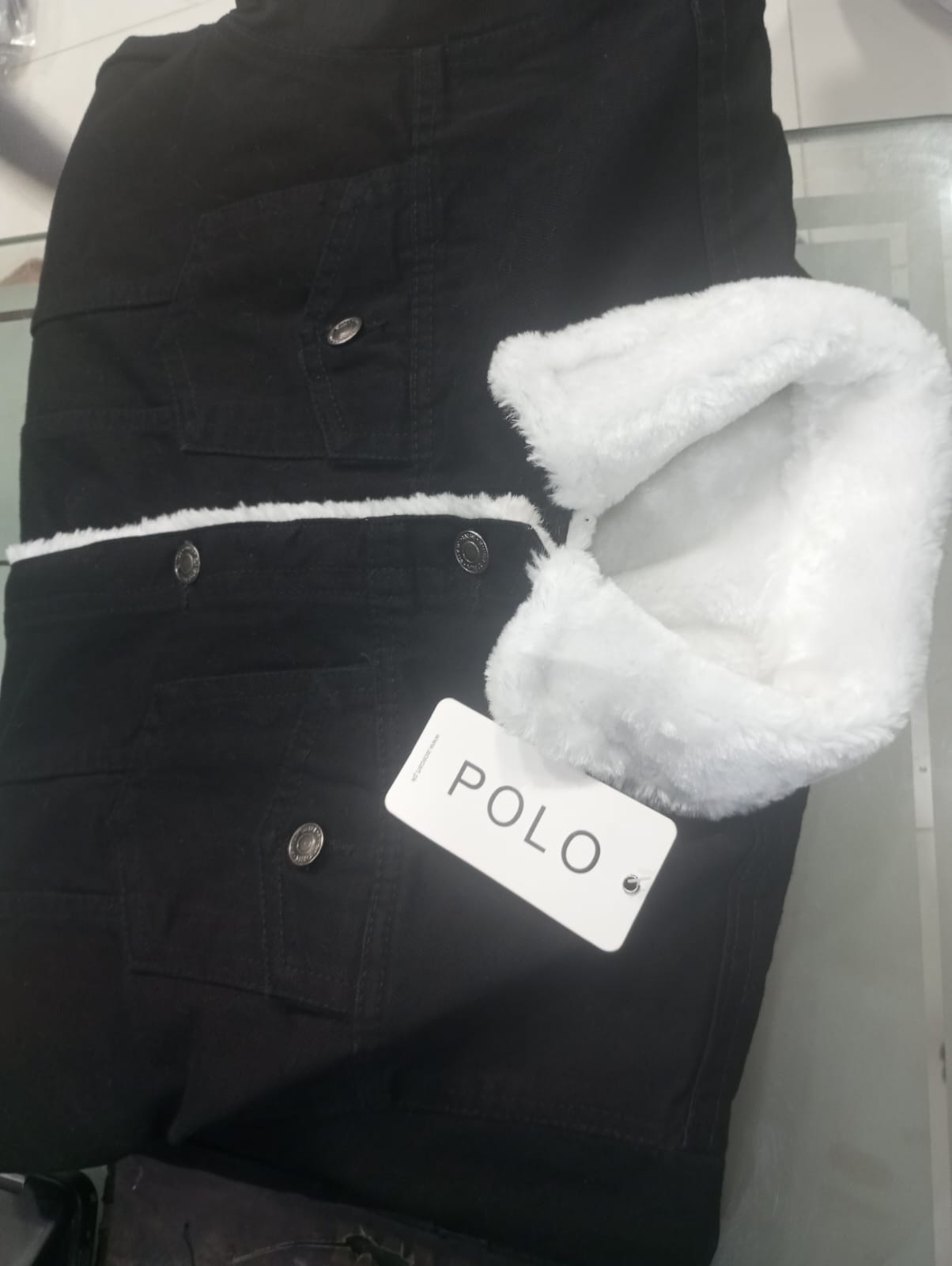 Black Denim Jacket with Full White Sherpa (Fur)
