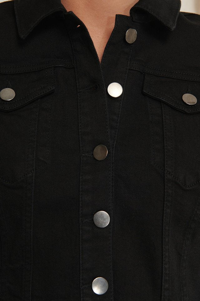 Women Black Solid Jacket - DENIMS
