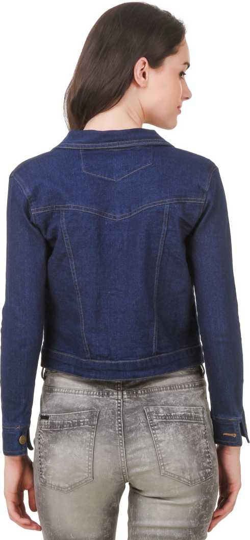 Women Dark Blue Solid Jacket - DENIMS