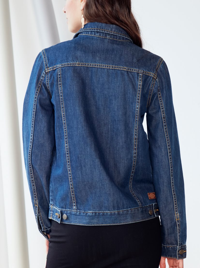 Women Dark Blue Solid Jacket - DENIMS