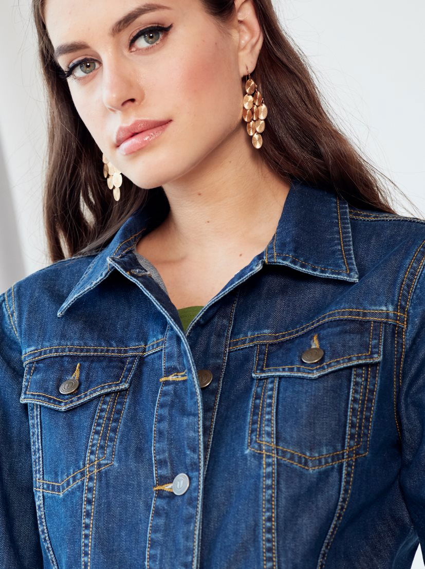 Women Dark Blue Solid Jacket - DENIMS