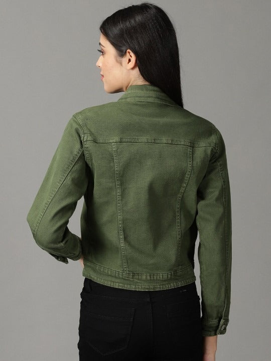 Women Olive Green Denim Jacket - DENIMS