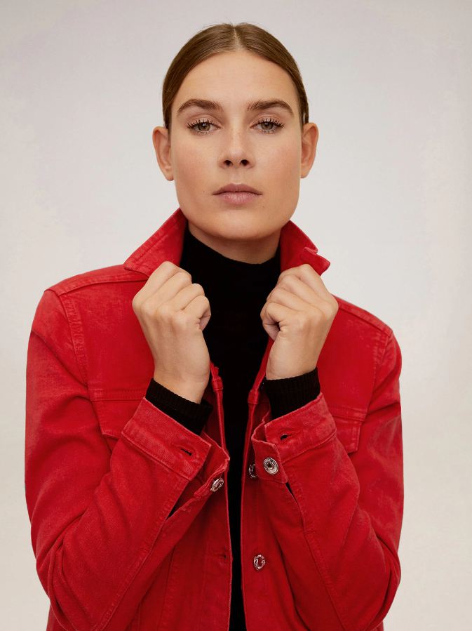 Women Red Solid Denim Jacket - DENIMS