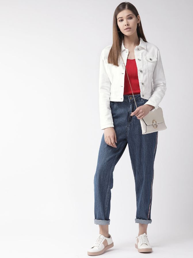 Women White Solid Denim Jacket - DENIMS