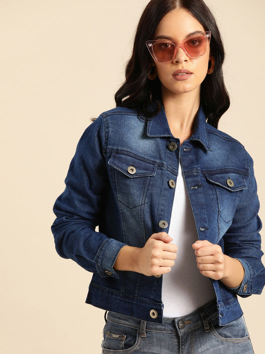 Women Dark Blue Washed Jacket