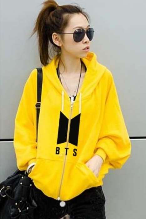 Yellow Fleece BTS Zipper Hoodies For Women 235