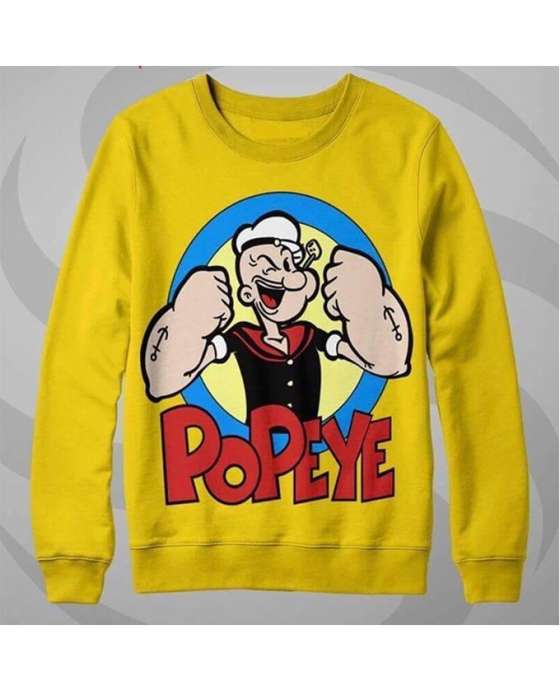 Yellow popeye Printed Sweat Shirt For and Women