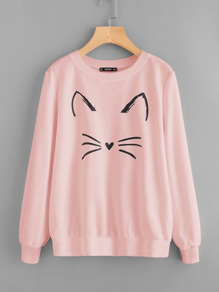 Cat Printed Fleece Full Sleeves Pull Over Sweatshirt For Women - DENIMS - Hoodies & Sweatshirts -