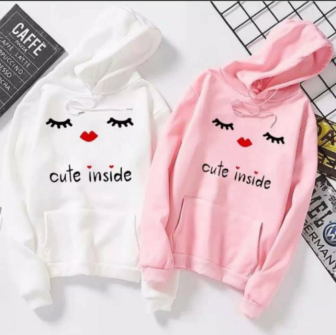 Cute Inside Printed Fleece Full Sleeves Pull Over Hoodie For Women - DENIMS - Hoodies & Sweatshirts -