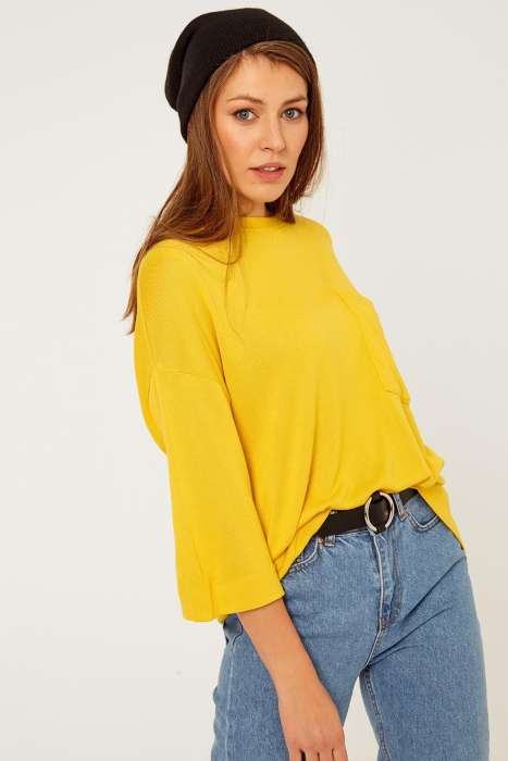 Yellow Pocket Bike Neckline Sweatshirt fa 276