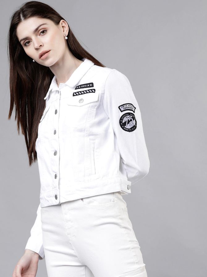 Women White Solid Jacket