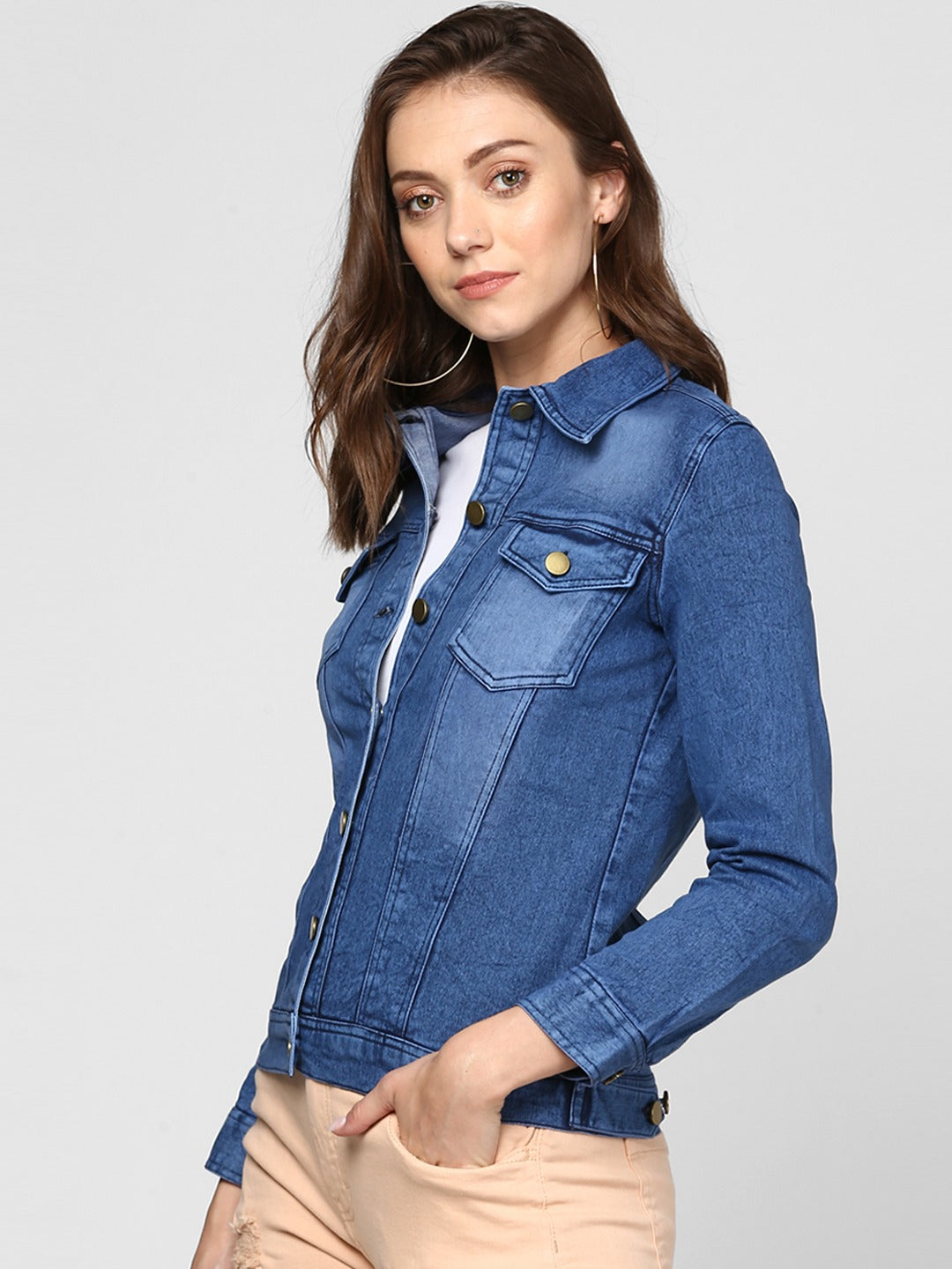 Women Blue Solid Jacket