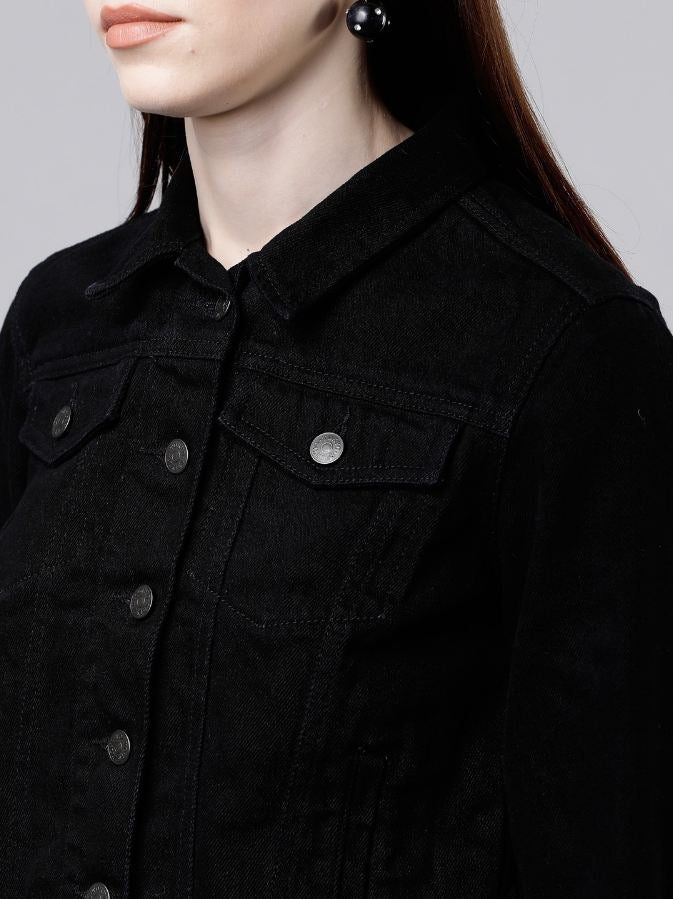 Women Black Solid Jacket