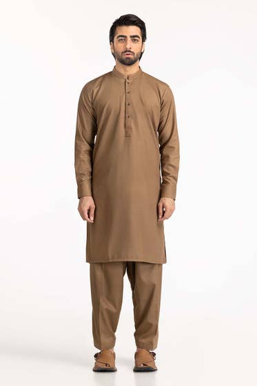 Gold Brown Basic Shalwar Kameez - DENIMS - Shalwar Kameez -