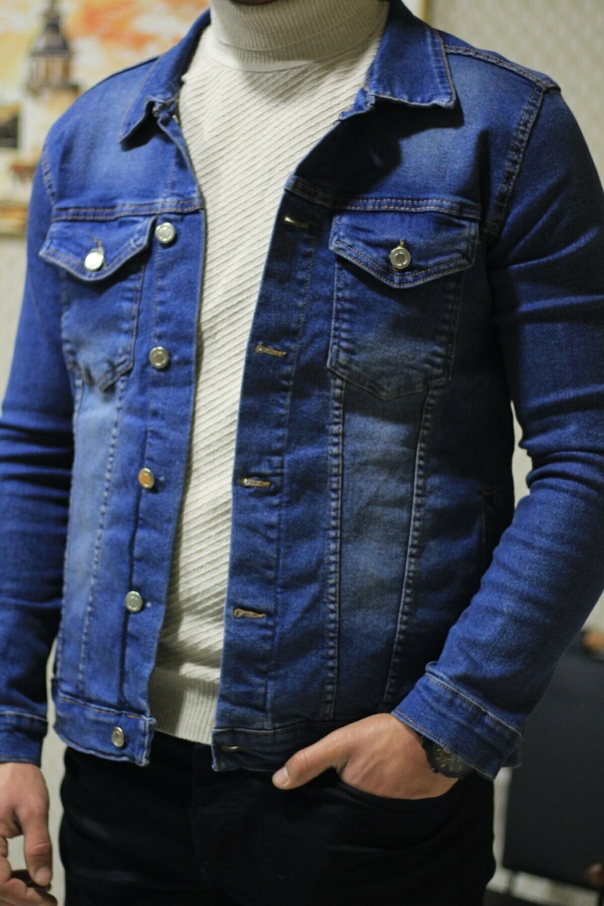 HB Mens Denim Jacket Stretchable Fine Lycra - DENIMS - Denim Jacket -