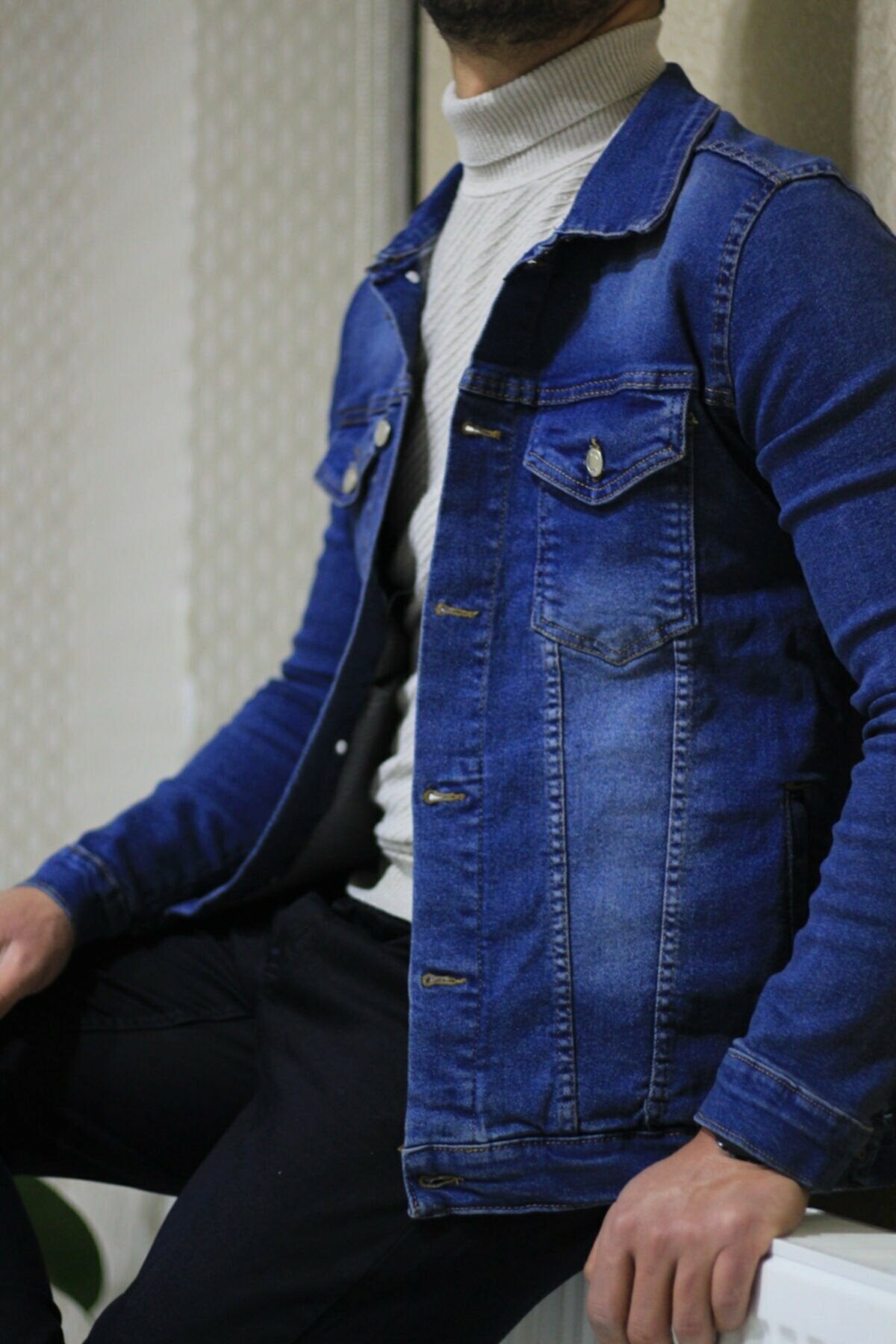 HB Mens Denim Jacket Stretchable Fine Lycra - DENIMS - Denim Jacket -