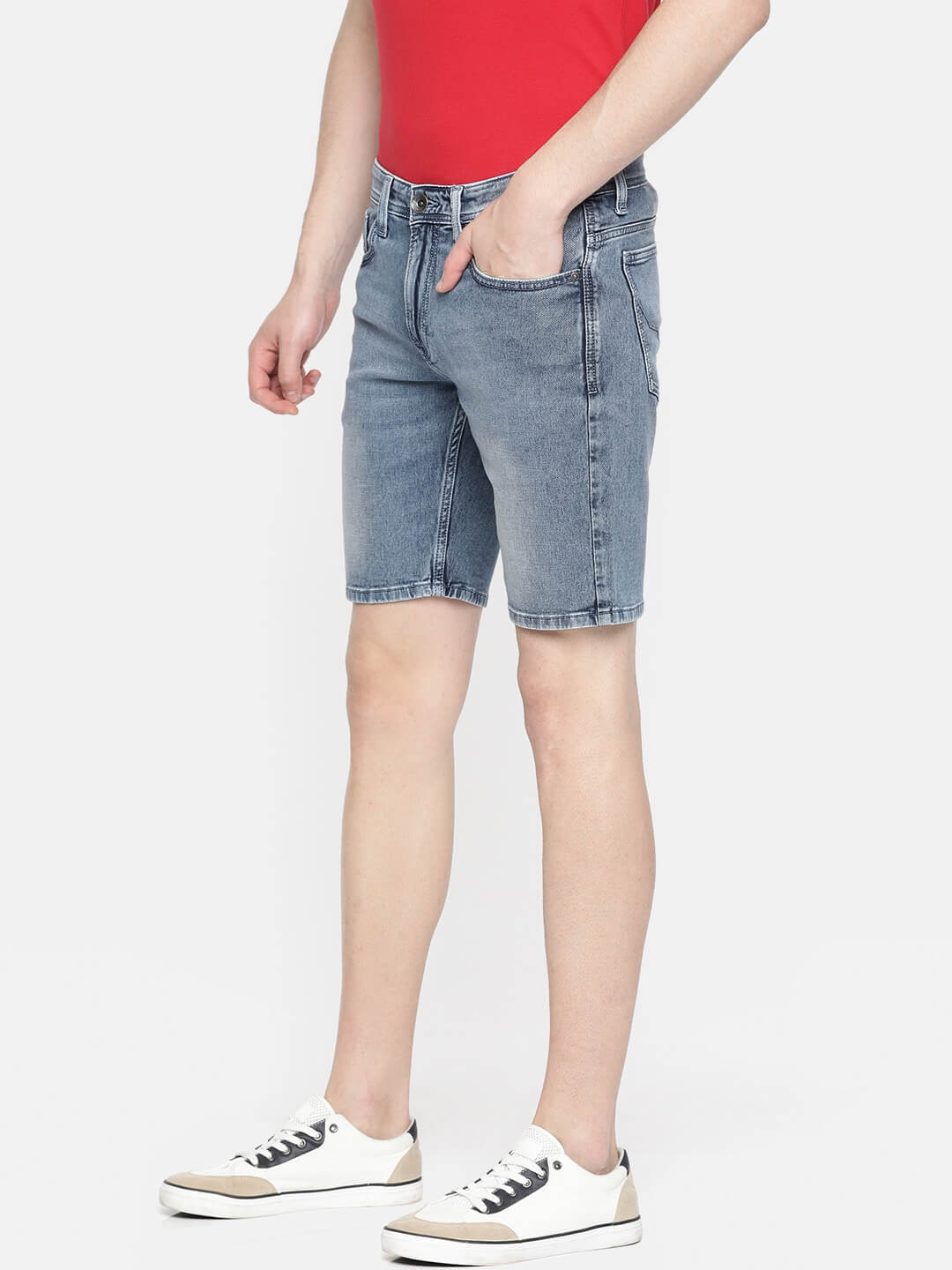 Men Blue Solid Kenzy Chinox Slim Fit Denim Shorts - DENIMS - Shorts -