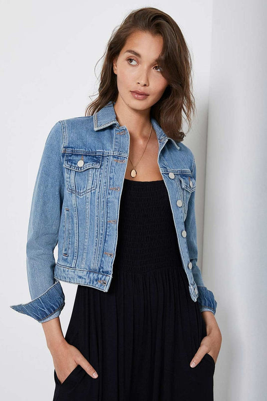 Mint Velvet Blue Puff Shoulder Jacket - DENIMS - Denim Jackets -