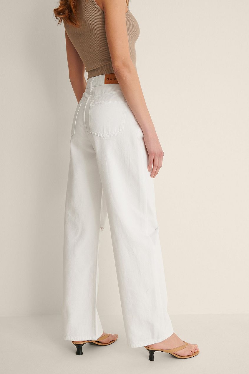 Organic Soft Rigid Wide Leg Destroyed Jeans For Womens - DENIMS - Jeans -