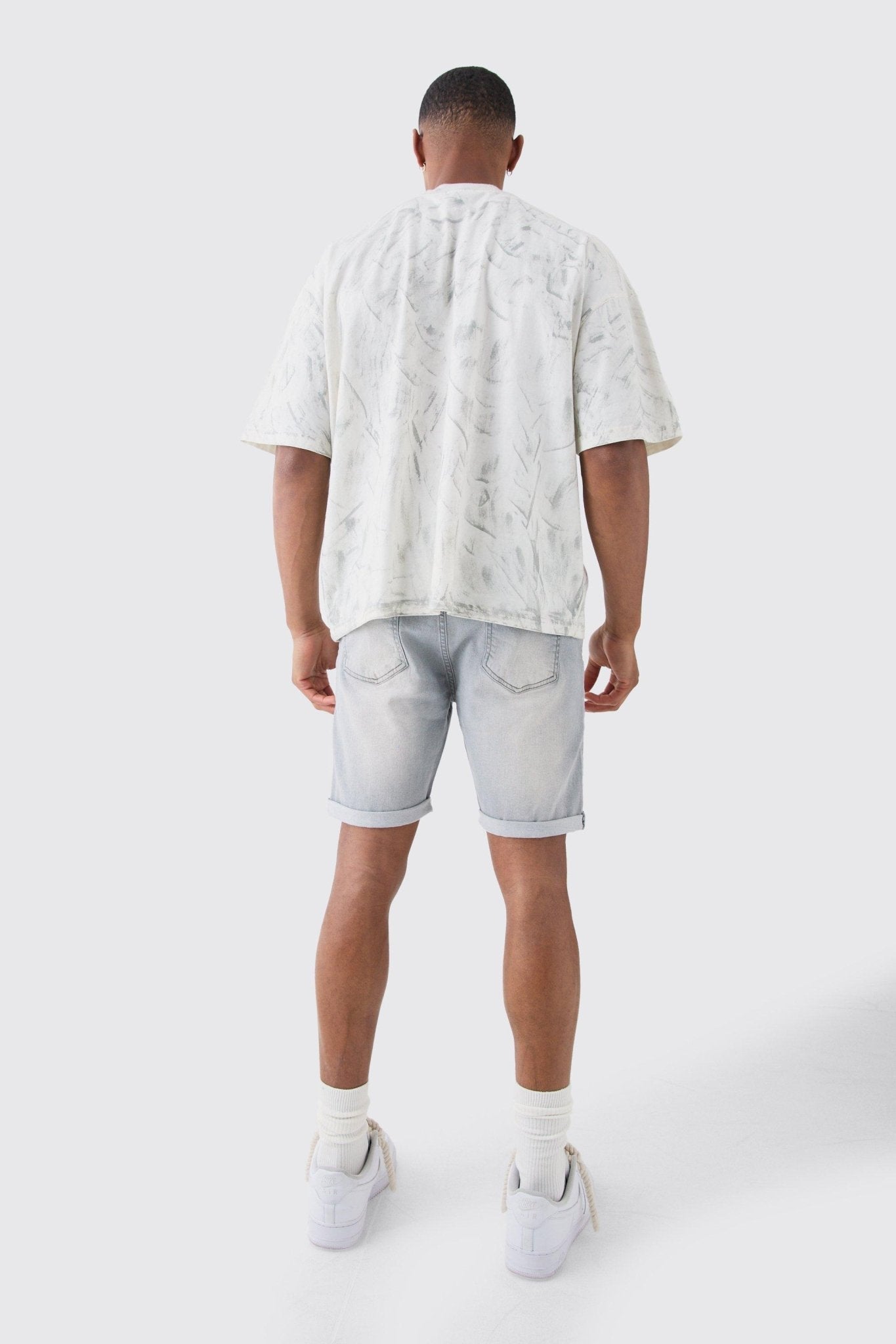 Skinny Stretch Denim Shorts In Light Grey - DENIMS - Shorts -