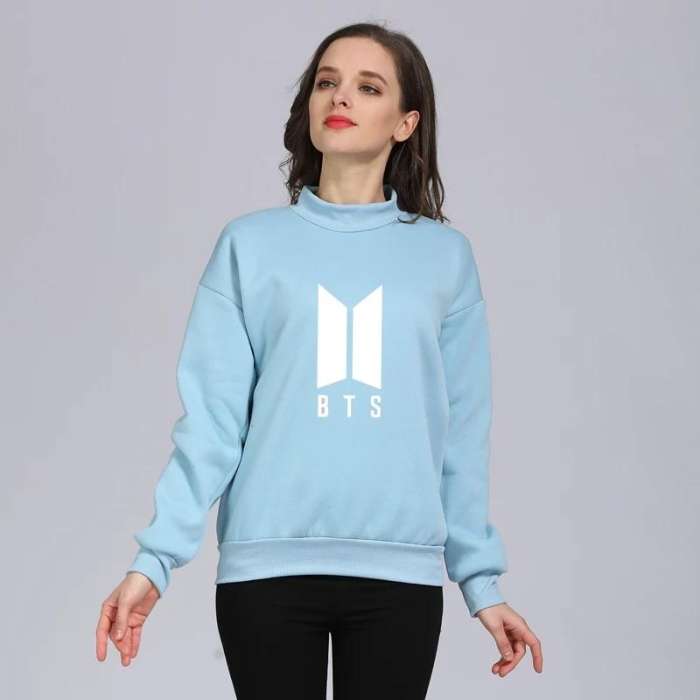 Sky Blue Fleece BTS Sweatshirt For Women