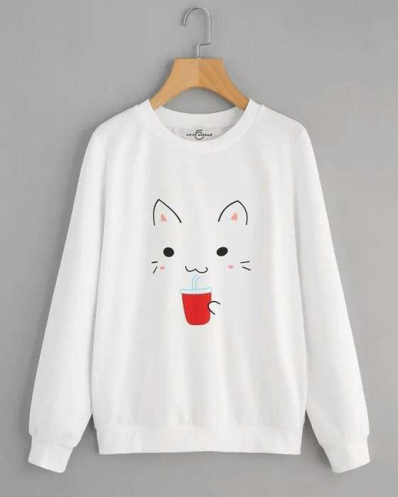 White Cat printed Sweat Shirt For Women 511