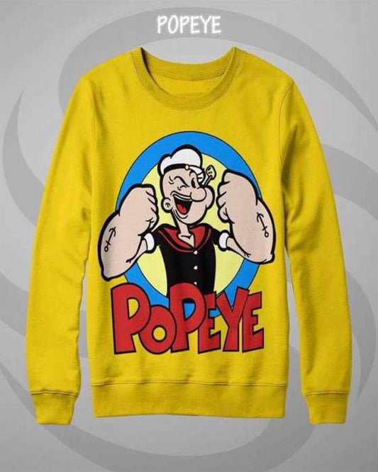 Yellow Pop Eye Print Sweat Shirt for womens