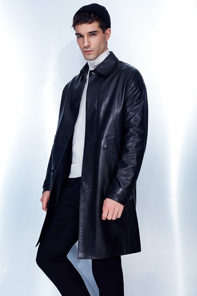 Ace Black Bruyne Men's Genuine Leather Coat Black