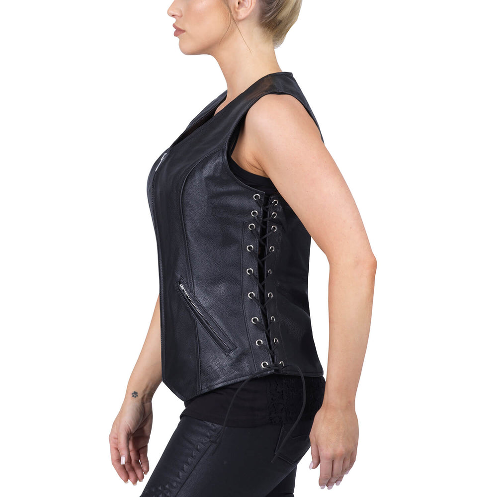 Ace Haughty Black Leather Motorcycle Vest for Women