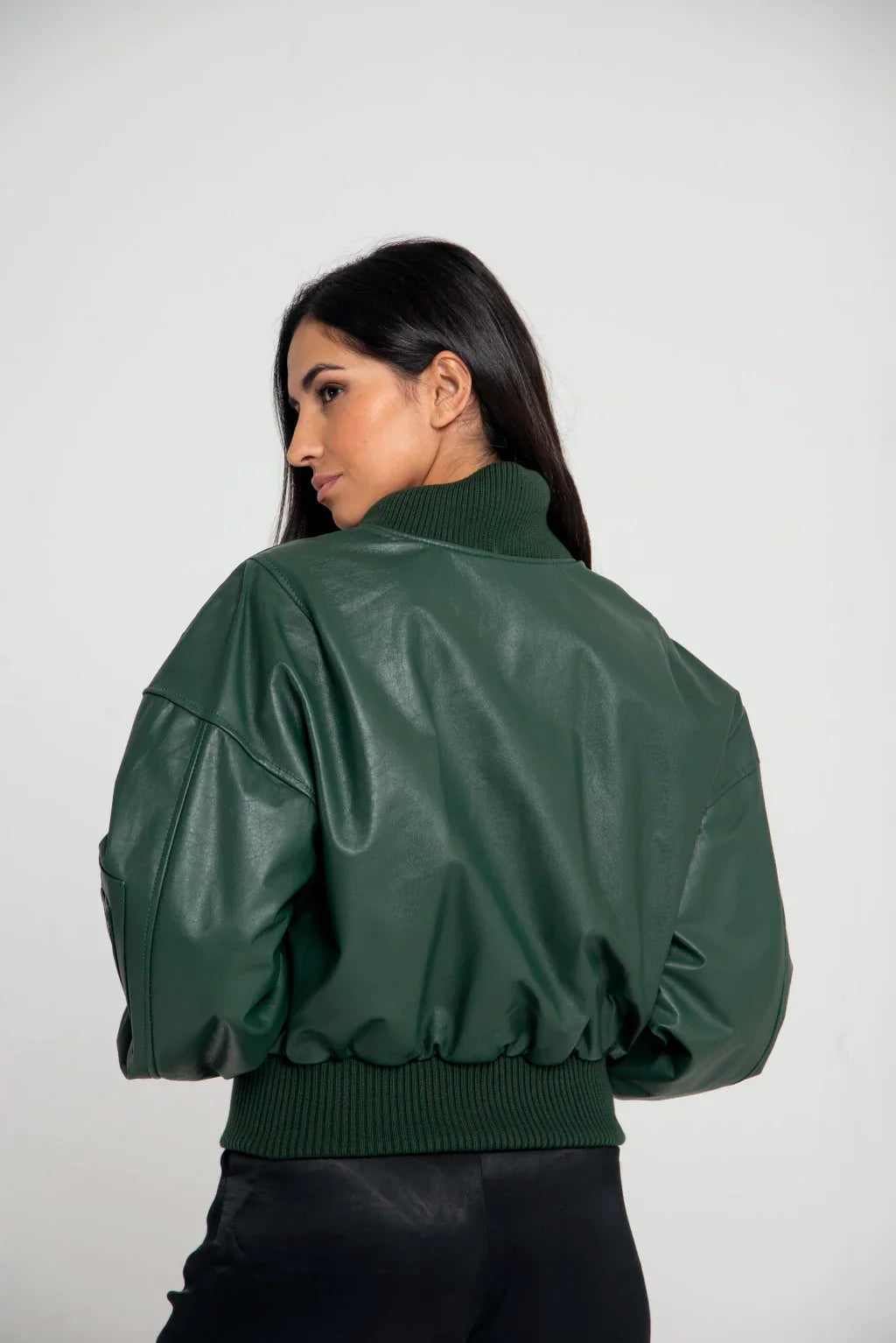 Ace Green Women Bomber Leather Jacket