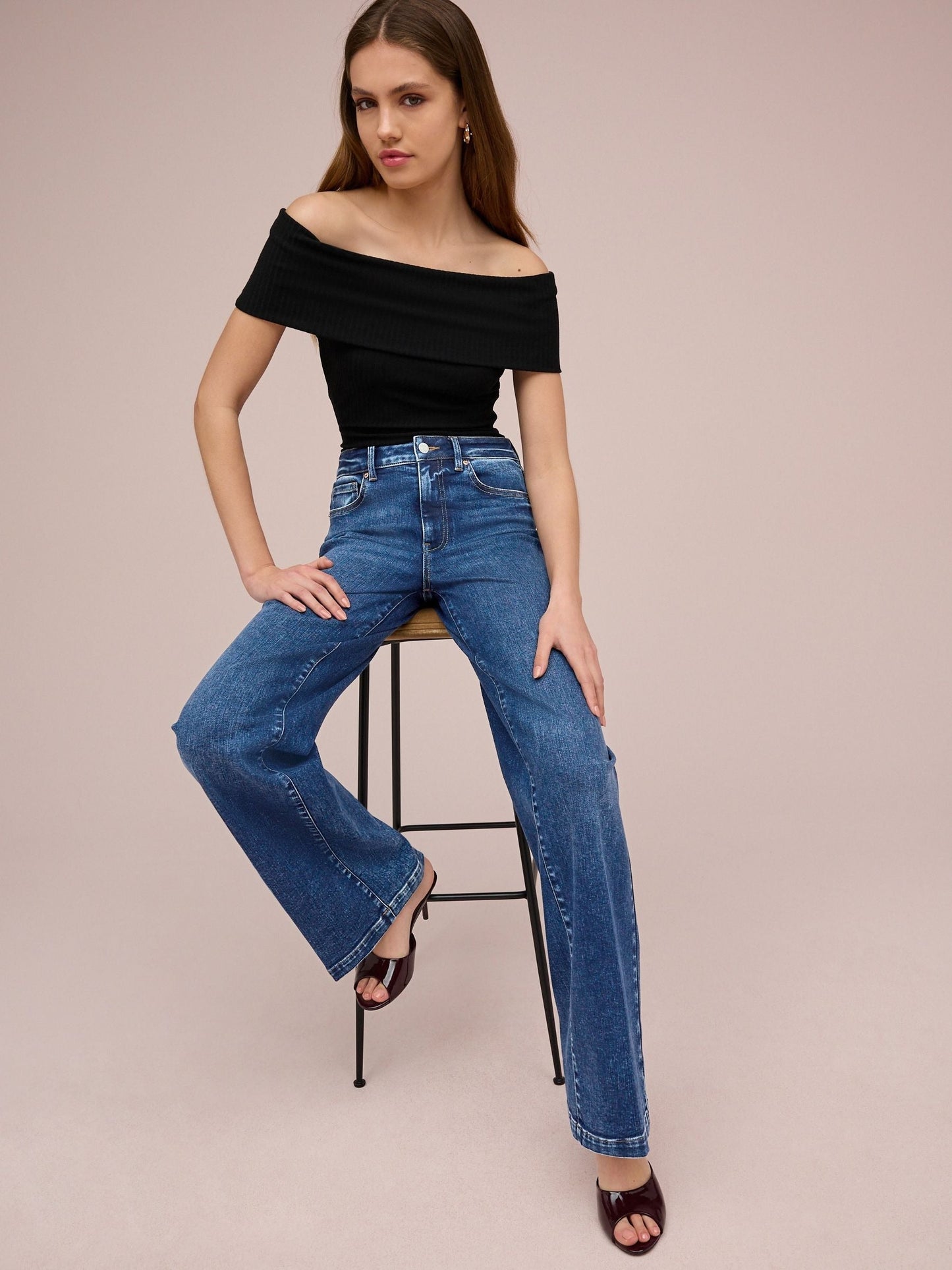 Women Dark Blue Wide Leg Jeans – Trendy High-Waist Denim for Everyday Wear in Pakistan | DENIMS