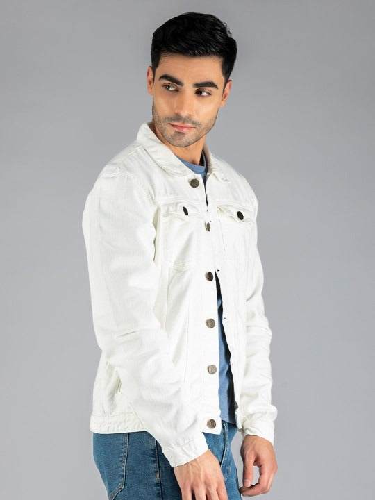 Men White Washed Lightweight Outdoor Denim Jacket by DENIMS – Summer-Ready Cotton Style for Pakistani Weather
