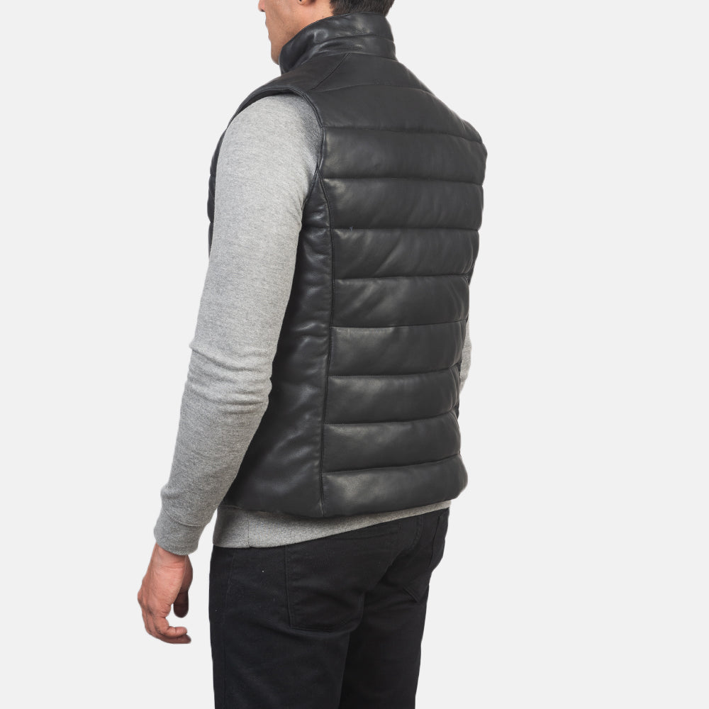Ace Black Genuine Leather Puffer Vest