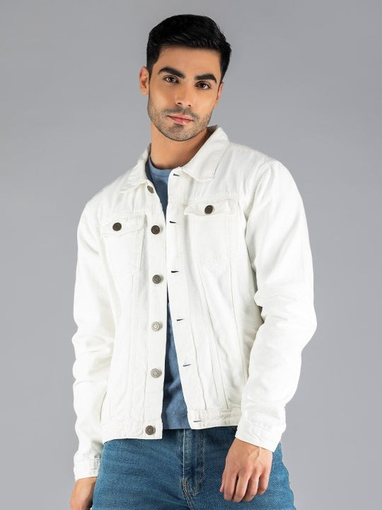Men White Washed Lightweight Outdoor Denim Jacket by DENIMS – Summer-Ready Cotton Style for Pakistani Weather