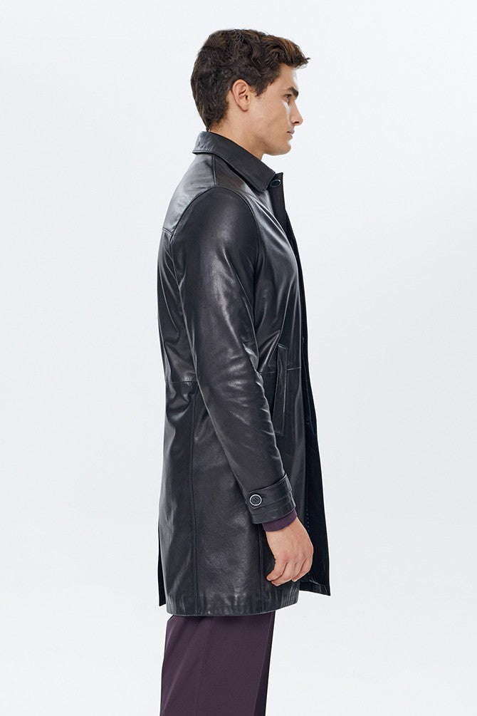 Ace Black Bruyne Men's Genuine Leather Coat Black