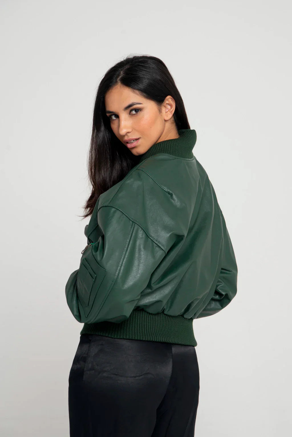 Ace Green Women Bomber Leather Jacket