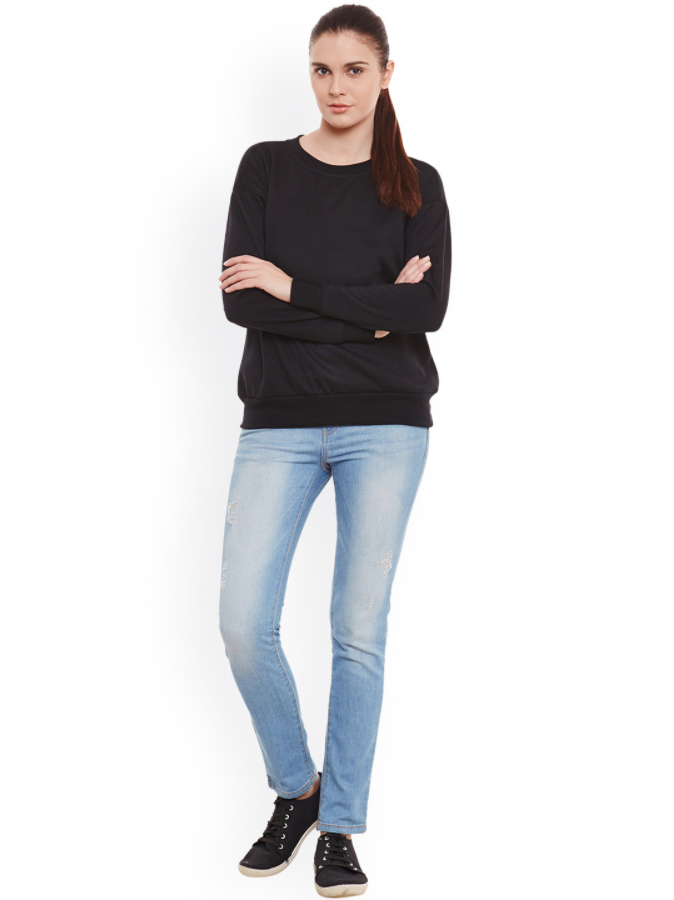 HB INDUSTRIES Plain Basic Sweatshirt Best Fabric Black For Womens