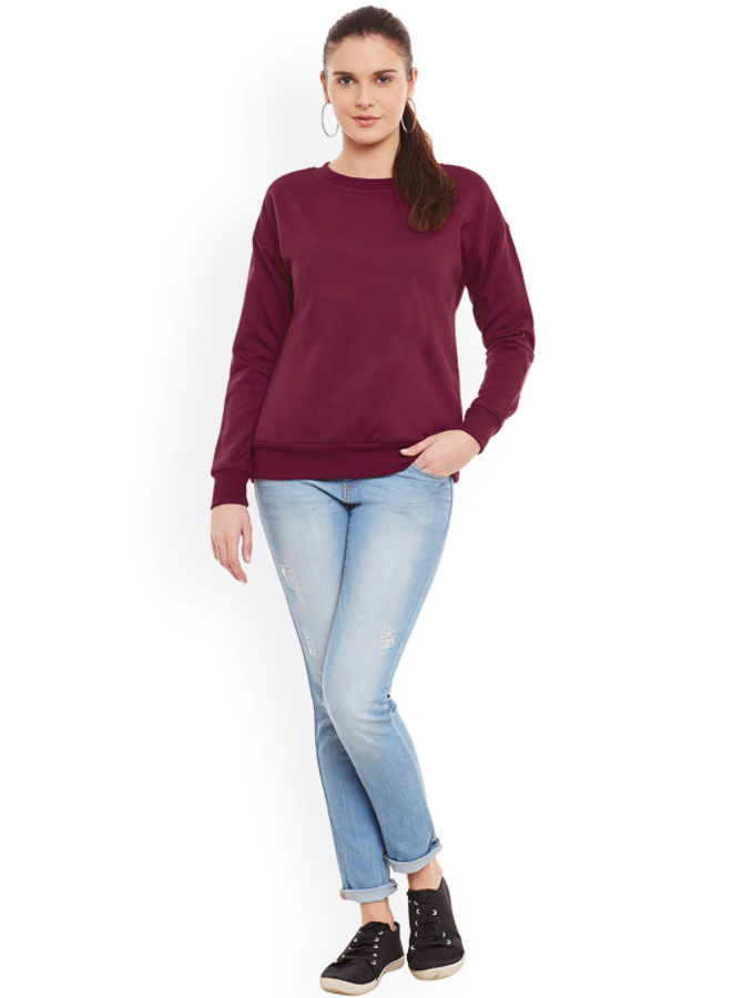 HB INDUSTRIES Plain Basic Sweatshirt Best Fabric Maroon For Womens