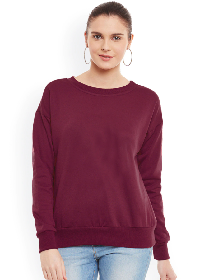 HB INDUSTRIES Plain Basic Sweatshirt Best Fabric Maroon For Womens