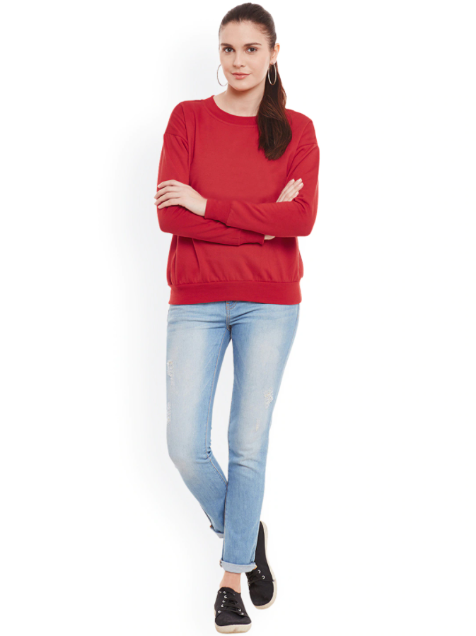 HB INDUSTRIES Plain Basic Sweatshirt Best Fabric Red For Womens