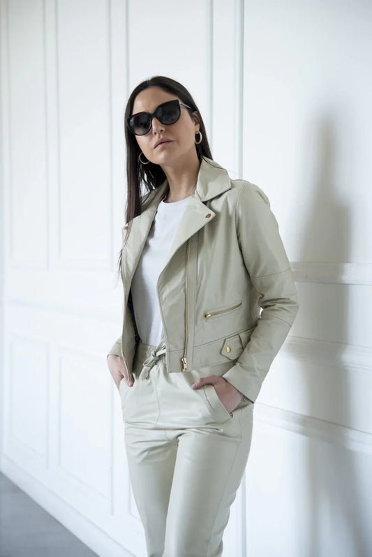 Ace Raven Off White Biker Leather Jacket