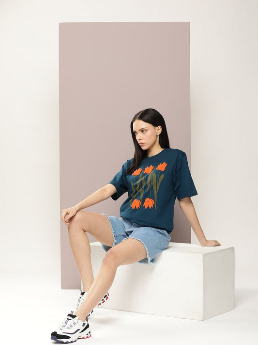 Women Graphic Printed Embossed Oversized T-Shirt – Trendy Cotton Streetwear in Pakistan