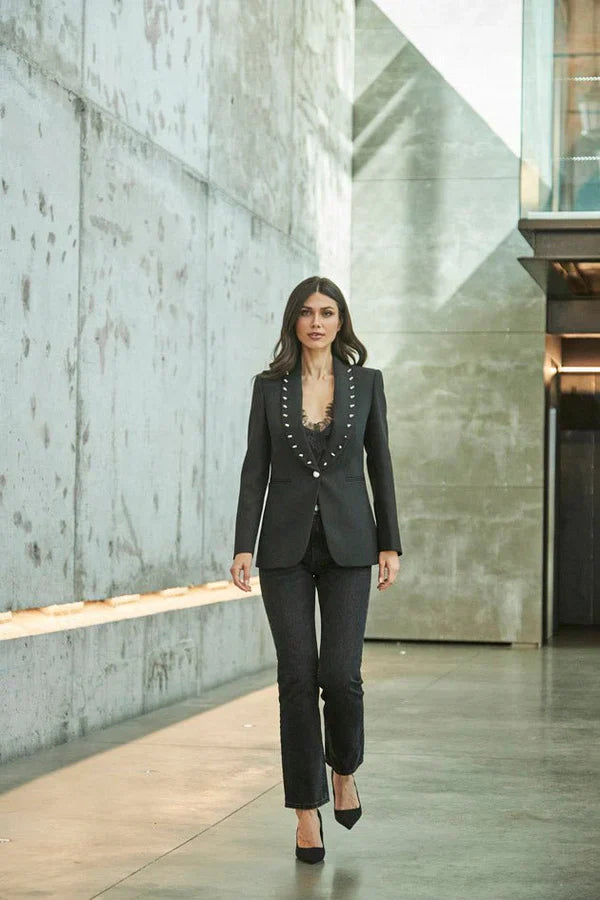 Ace Black Women Blazer with Studs