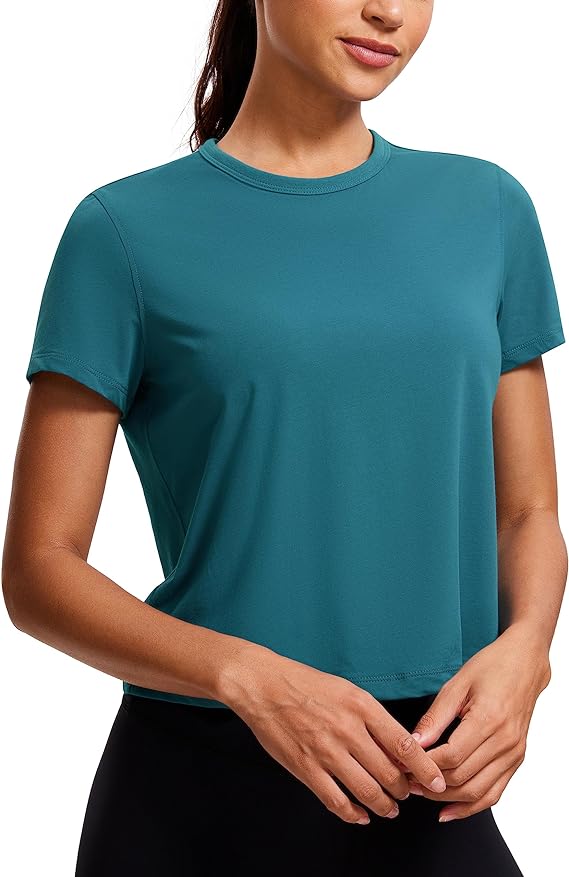 Women's Workout Crop Top T-Shirt Yoga Running Basic Tee Teal