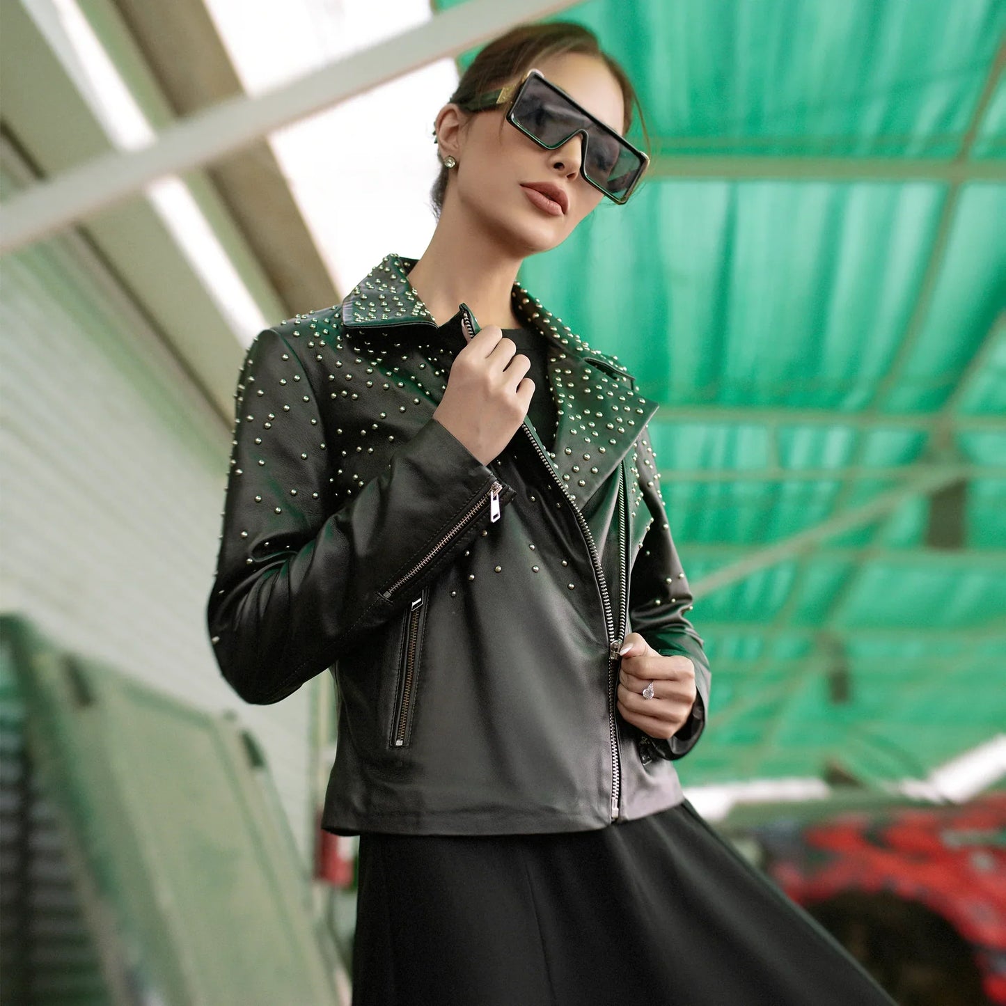 Classic Studded Women Leather Jacket